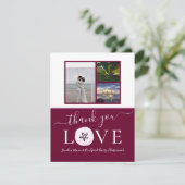 3 Foto Collage Burgundy Pink Sand dollar Weddensch Bedankkaart (Staand voorkant)