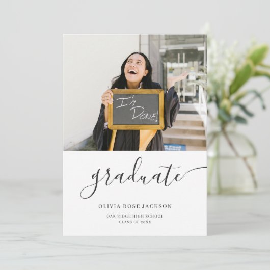 3 Foto Collage Casual Budget Afstuderen Aankondiging (Staand voorkant)