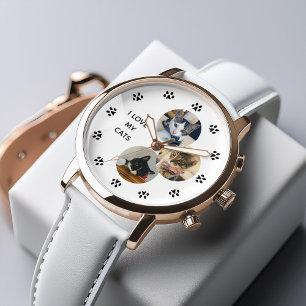 3-foto Collage Cat Lover gepersonaliseerd Horloge