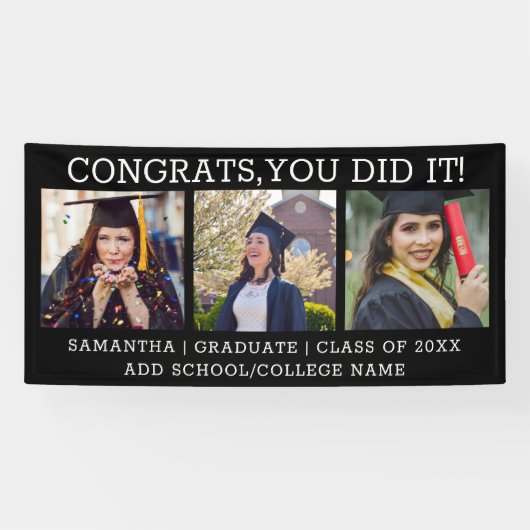 3 Foto Collage Congrats Afstudeerder 2023 Afstuder Spandoek (Horizontaal)