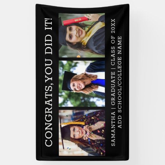 3 Foto Collage Congrats Afstuderen 2023 Afstuderen Spandoek (Verticaal)