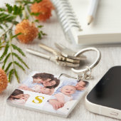 3 Foto Collage Custom Monogrammed Sleutelhanger (Voorkant Rechts)