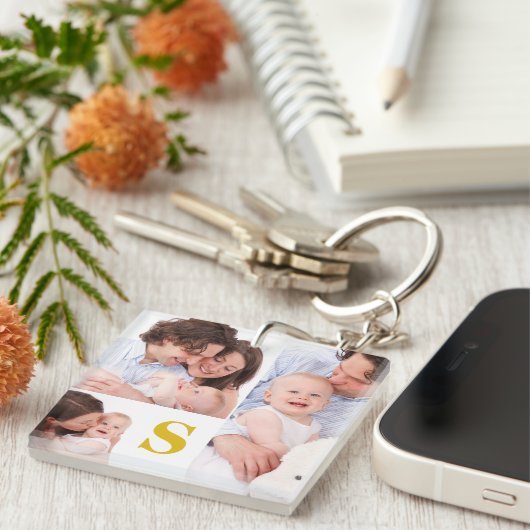 3 Foto Collage Custom Monogrammed Sleutelhanger (Voorkant Rechts)