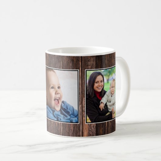 3 Foto Collage Dark Brown Wood Koffiemok (Voorkant rechts)