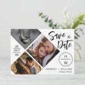 3 Foto Collage Diamant Typografie Script  Save The Date (Staand voorkant)