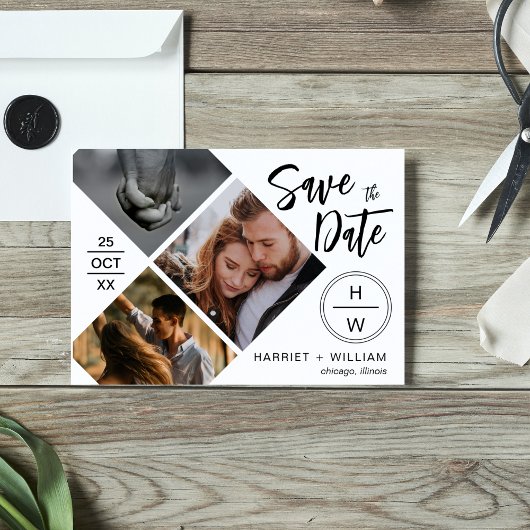 3 Foto Collage Diamant Typografie Script  Save The Date