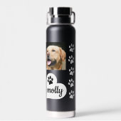 3 Foto Collage Dog Name Black and White Heart Waterfles (Achterkant)