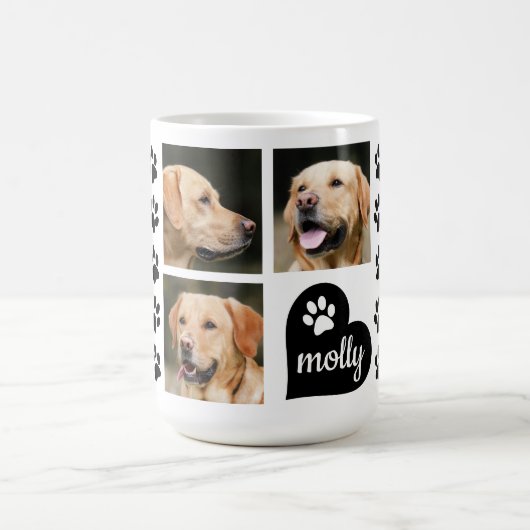 3 Foto Collage Dog Name Black Heart Koffiemok (Center)
