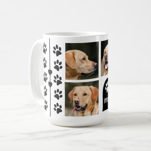 3 Foto Collage Dog Name Black Heart Koffiemok (Voorkant links)