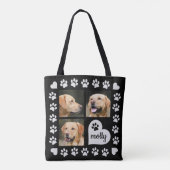 3 Foto Collage Dog Name Black Heart Tote Bag (Achterkant)
