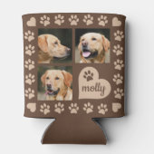 3 Foto Collage Dog Name Brown Heart Blikjeskoeler (Achterkant)