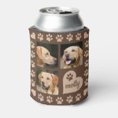 3 Foto Collage Dog Name Brown Heart Blikjeskoeler (Blikje Achterkant)