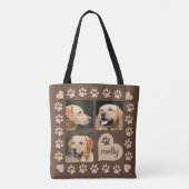3 Foto Collage Dog Name Brown Heart Tote Bag (Achterkant)