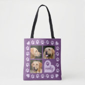3 Foto Collage Dog Name Paars Heart Tote Bag (Voorkant)