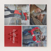 3 Foto Collage en aangepast monogram | Rood Legpuzzel (Horizontaal)