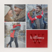 3 Foto Collage en aangepast monogram | Rood Legpuzzel (Verticaal)
