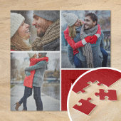 3 Foto Collage en aangepast monogram | Rood Legpuzzel