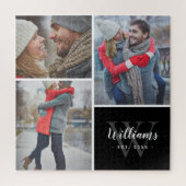 3 Foto Collage en aangepast monogram | Zwart Legpuzzel (Verticaal)