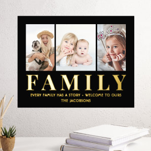 3 Foto Collage Familie Keepsake Zwart en Echt Folie Afdrukken