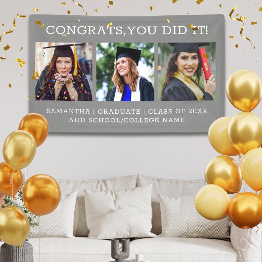 3 Foto Collage Gefeliciteerd Geslaagd Afstuderen G Spandoek