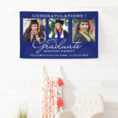 3 Foto Collage Gefeliciteerd Geslaagd Blauw 2026 Spandoek (Insitu)