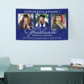 3 Foto Collage Gefeliciteerd Geslaagd Blauw 2026 Spandoek (Beurs)