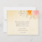 3 foto Collage gouden Waterverf bloemenbruiloft Bedankkaart (Achterkant)