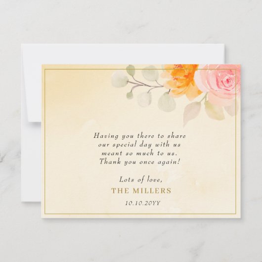 3 foto Collage gouden Waterverf bloemenbruiloft Bedankkaart (Achterkant)