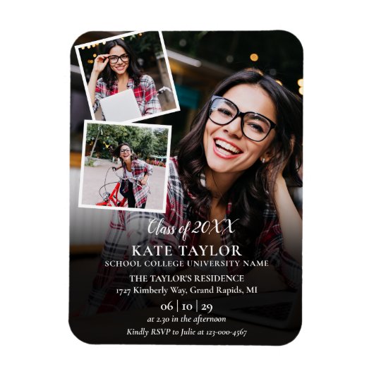 3 Foto Collage Graduation Party Invitation Magnet Magneet (Verticaal)
