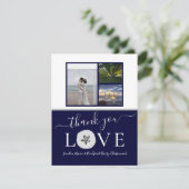 3 Foto Collage Gray Sand dollar Navy Blue Weddensc Bedankkaart (Staand voorkant)