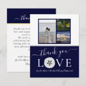 3 Foto Collage Gray Sand dollar Navy Blue Weddensc Bedankkaart (Voorkant / Achterkant)