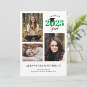 3 Foto Collage Green Graduparty Invitation Kaart (Staand voorkant)