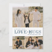 3 Foto Collage Greenery Letters Love Hugs Blue Feestdagenkaart (Voorkant)