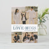 3 Foto Collage Greenery Letters Love Hugs Blue Feestdagenkaart (Staand voorkant)