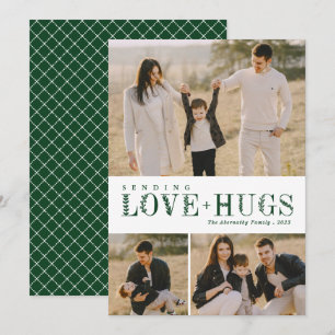 3 Foto Collage Greenery Letters Love Hugs Green Feestdagenkaart