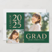 3 Foto Collage Groen & Beige Afstudeerfeest Kaart (Voorkant)