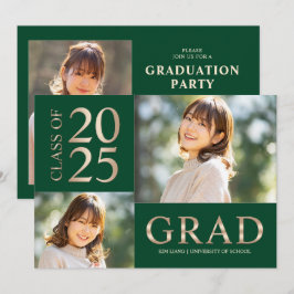 3 Foto Collage Groen & Beige Afstudeerfeest Kaart