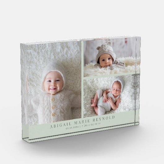 3 Foto Collage Groen Nieuwe Baby Keepsake (Links)