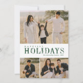 3 Foto Collage Groene Letters Gelukkig Groen Feestdagenkaart (Voorkant)