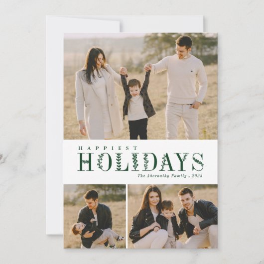 3 Foto Collage Groene Letters Gelukkig Groen Feestdagenkaart (Voorkant)