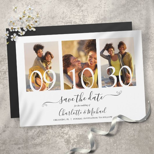 3 Foto Collage Handtekening Script Trouw Save The Magnetische Uitnodiging