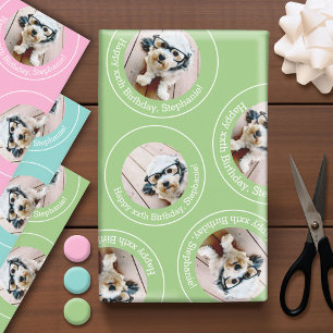 3 foto Collage Happy Birthday Circles roze blauw Inpakpapier Vel