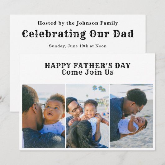 3 Foto Collage Happy Fathers Day Cookout Party Kaart (Voorkant / Achterkant)
