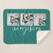 3 Foto Collage KAN achtergrondblauw bewerken Sherpa Deken (Voorkant (horizontaal))