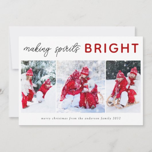3 Foto Collage Kerst Kaart Spirits Bright (Voorkant)