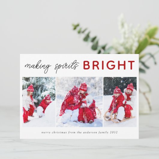 3 Foto Collage Kerst Kaart Spirits Bright (Staand voorkant)