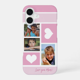 3 foto collage love you mama hart modern roze iPhone 16 hoesje