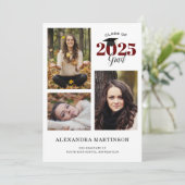 3 Foto Collage Maroon Afstuderen Uitnodiging (Staand voorkant)