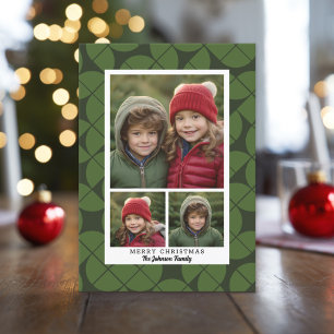 3 Foto-collage - MCM-boogpatroon kerstgroen Feestdagenkaart