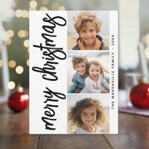 3 Foto Collage Merry Kerstmis - zwart wit Feestdagenkaart